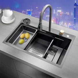 High end multi-function stainless steel sink wire drawing nano black nano gun gray and other colors