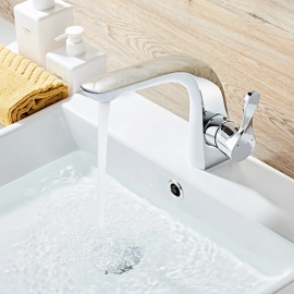 Modern Design Bathroom Basin Faucet, Washbasin Sink Washroom Hot and Cold Unique Mixer Brass White