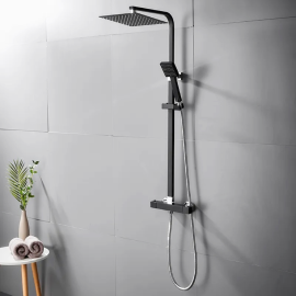 Bathroom faucet thermostat black shower showers steel stainless bathroom bath rain shower set