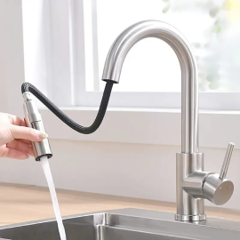 Modern Single Handle Bar Sink Faucet for Kitchen Sink with Pull Out Sprayer Kitchen Taps Hot and Cold Mixer Brushed Nickel