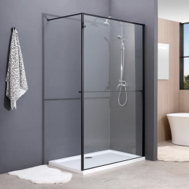 Bathroom Black Transparent Tempered Glass Wet room/Walk-in Shower with Shelf and Towel Hook