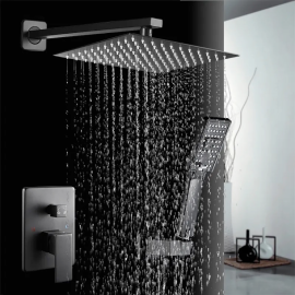 Brass In-Wall Concealed Bathroom Shower Faucet 10 Inch Black Shower Rain Concealed Modern Design Shower Set