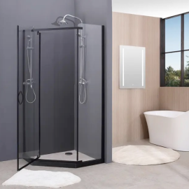 Black Diamond Hinged Single Shower Enclosure Shower Room With 6/8mm Tempered Clear Glass