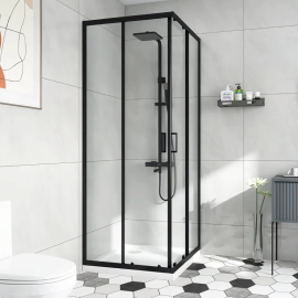 Flat aluminium alloy profile shower enclosure with clear tempered glass