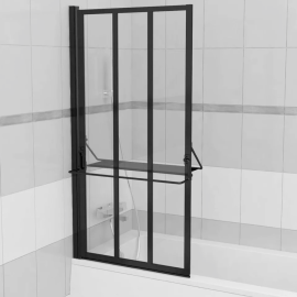 Modern 6mm Clear Glass Black Tub Door Bath Fold Shower Screen with Shelf