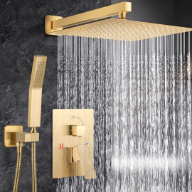 Hot Sale Bathroom Shower System 12 Inch Brushed Gold Shower Faucet Set with Rain Handheld, Wall Mounted Shower Faucet set