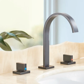 Black Bronze Three piece Bathroom Basin Faucet Contemporary Gentle Effluent Hot and Cold Water Mixer Taps Deck Installation