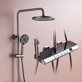 Gun grey wall mounted rain piano shower system digital thermostatic bathroom smart shower set with toilet bidet sprayer