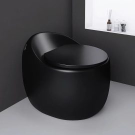 New Design Modern Toilet Bowl Bathroom Commode Matt Black Color Ceramic Wc Round Egg Shaped One Piece Toilet