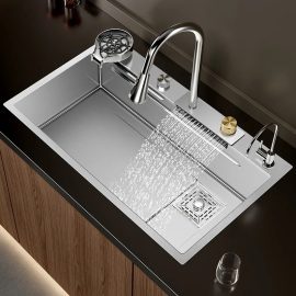 rubinetto del lavello Trends Metal Grey black Stainless Steel Kitchen Sink Sets with Flying Rainfall Faucet