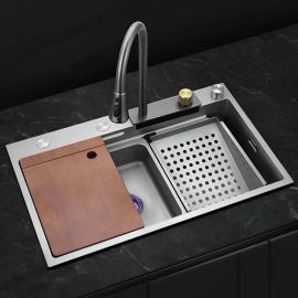 Stainless Steel Black Paint Square One Area Flat Tube Rotatable Washbasin Sink Hot And Cold Kitchen Faucet Wholesale