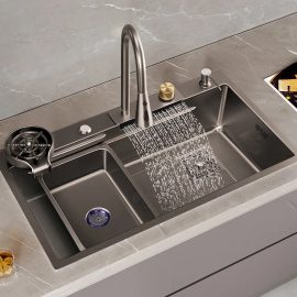 flying waterfall sink super large single sink Nano 304 stainless steel kitchen household dish basin brass sink kitchen